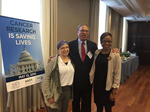 SSP participants (from left to right) Lori Marx-Rubiner, MSW, MA, William (Billy) Foster, and Jameisha (Meisha) Brown at the May 12 AACR-AACI-ASCO Hill Day in Washington, D.C.