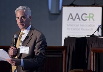 Eric Rubin, MD, speaks during a workshop on dose-finding of small molecule oncology drugs held by the FDA and the AACR last month. Photo by Alan Lessig.