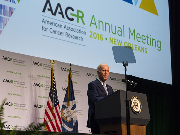 Vice President Joe Biden speaks during the closing plenary session at the AACR Annual Meeting on Wednesday April 20, 2016. Photo by © AACR/Todd Buchanan 2016 