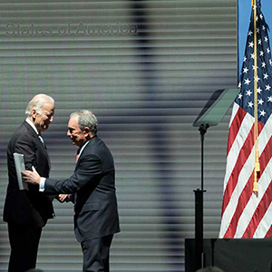 Vice President Joe Biden and philanthropist Michael R. Bloomberg at the launch of the Bloomberg-Kimmel Institute for Cancer Immunotherapy at Johns Hopkins University.