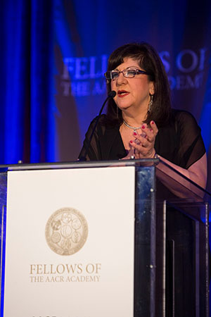 AACR CEO Margaret Foti, PhD, MD (hc), speaks at the induction of the Fellows of the AACR Academy at the 2015 AACR Annual Meeting. Photo by © AACR/Todd Buchanan 2015.